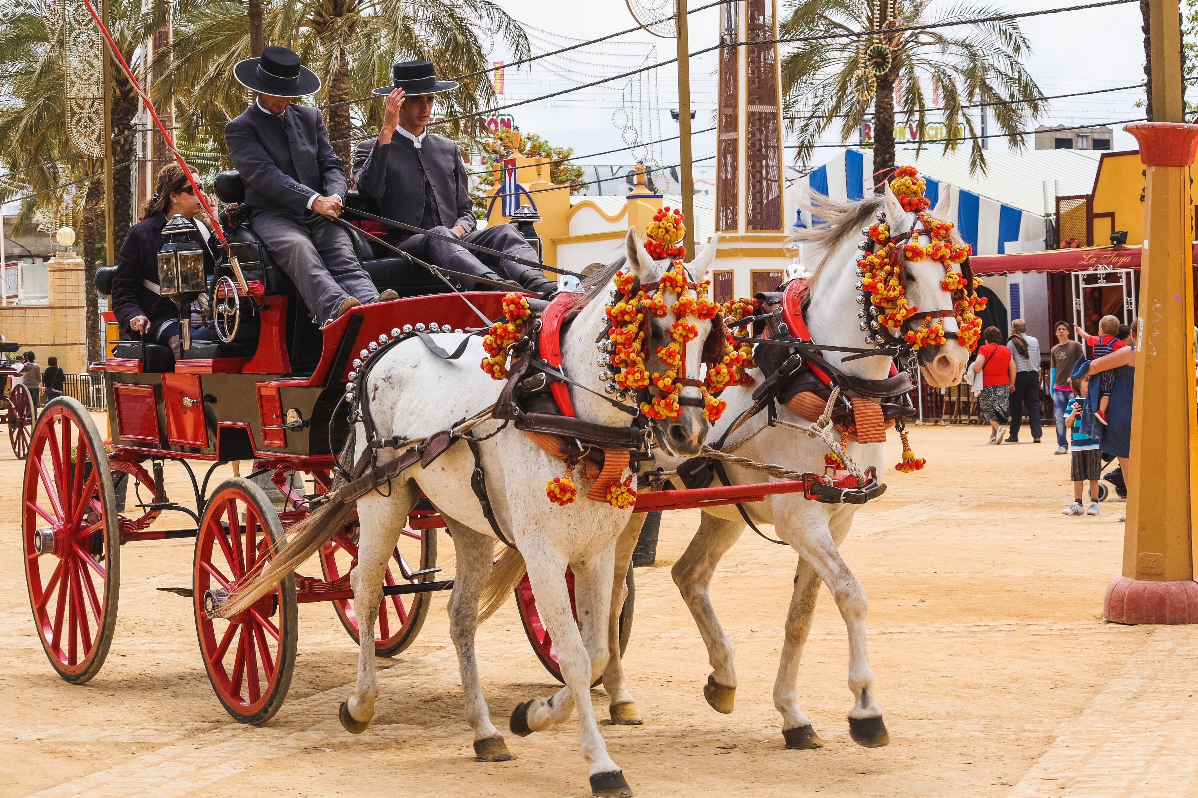 Flamenco Kutsche und Kostueme Jerez de la Frontera in Andalusien.